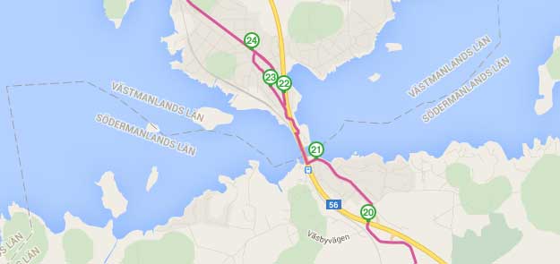 Karta över etapp 6 med Kvicksund bron nere