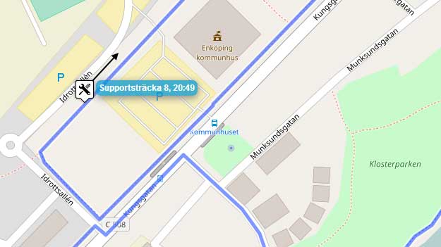 Detaljerad karta över supportsträcka 8